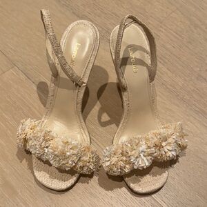 Larroude Women's Heeled Raffia Sandals, size 8.5